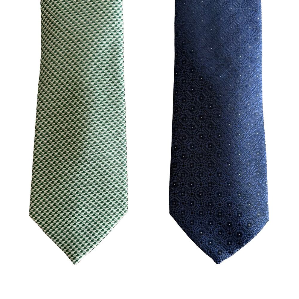 Perry Ellis Portfolio Ties Lot of 2 Men's Green Bartolle Mini & Navy Raynor Geo